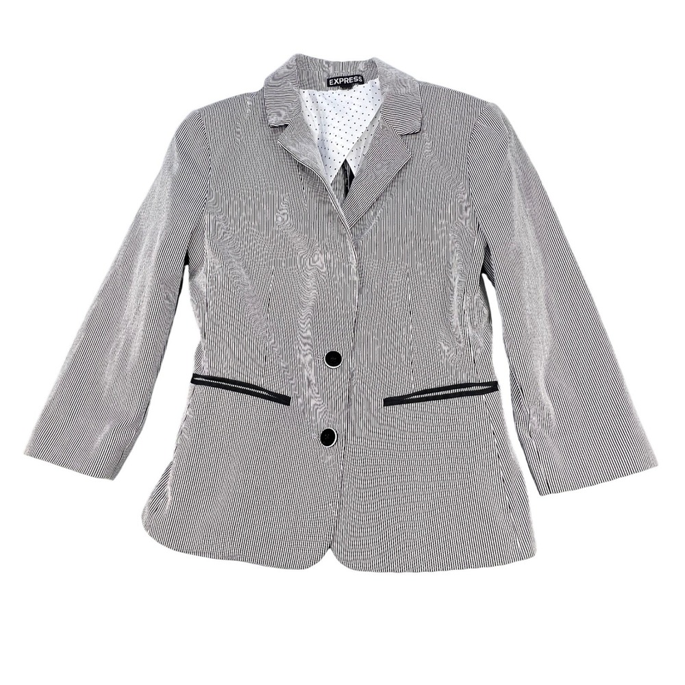 Express Black White Pinstripe Cotton Two-Button Blazer Women Size 2